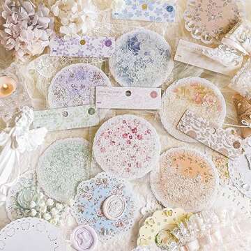 60 Pcs Lace Paper Decoupage Tissue Paper Round Lace Paper Lace Table Doilies for Aesthetic Journals Junk Journal Planners Vintage Journaling Supplies Crafts（D）
