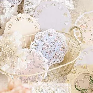60 Pcs Lace Paper Decoupage Tissue Paper Round Lace Paper Lace Table Doilies for Aesthetic Journals Junk Journal Planners Vintage Journaling Supplies Crafts（D）