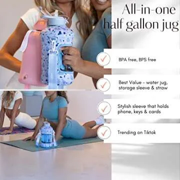 H2O Capsule 2.2L Half Gallon Water Bottle with Storage Sleeve and straw lid– BPA Free Large Water Bottle/2.2 Liter (74 Ounce) Big Sports Bottle Jug with Handle (Blue Pebbles)