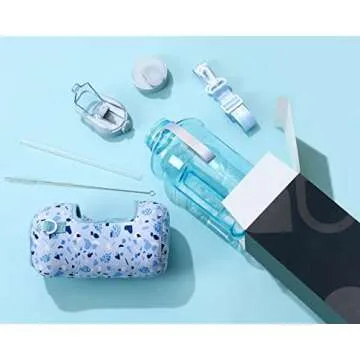 H2O Capsule 2.2L Half Gallon Water Bottle with Storage Sleeve and straw lid– BPA Free Large Water Bottle/2.2 Liter (74 Ounce) Big Sports Bottle Jug with Handle (Blue Pebbles)