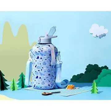 H2O Capsule 2.2L Half Gallon Water Bottle with Storage Sleeve and straw lid– BPA Free Large Water Bottle/2.2 Liter (74 Ounce) Big Sports Bottle Jug with Handle (Blue Pebbles)