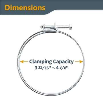 POWERTEC 70101 4 Inch Double Wire Hose Clamp with bolt, Adjustable Hose Clamps for Dust Collector, D...