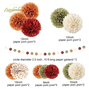 NICROLANDEE Fall Decorations - 15 PCS Autumn Pom Poms Decor