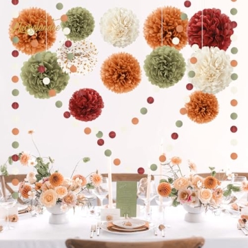 NICROLANDEE Fall Decorations - 15 PCS Autumn Pom Poms Decor