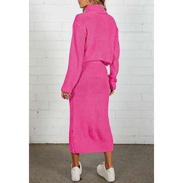 Pink Queen Womens 2 Piece Outfits Sweater Dress Batwing Sleeve Knit Pullover Top Long Dresses Lounge Sets Rose M