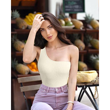 OQQ Women's Sexy Ribbed One Shoulder Bodysuit - 3 Pack