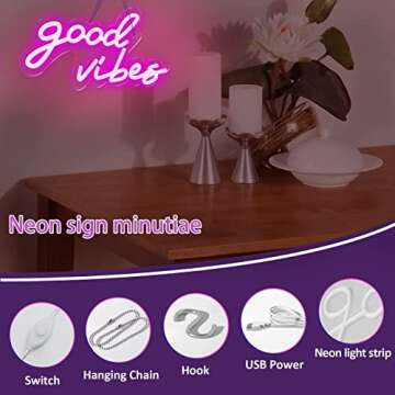 Coconeon Good Vibes Neon Sign with Dimmable Switch Powered by USB, Super Bright Pink LED Neon Signs for Wall Decor,Neon Lights for Bedroom(16.1 * 8.3")