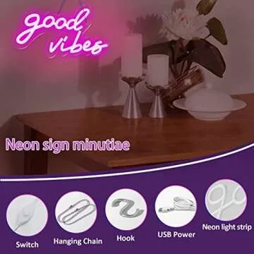 Coconeon Good Vibes Neon Sign with Dimmable Switch Powered by USB, Super Bright Pink LED Neon Signs for Wall Decor,Neon Lights for Bedroom(16.1 * 8.3")