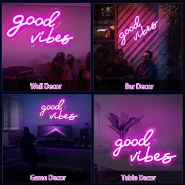 Coconeon Good Vibes Neon Sign with Dimmable Switch Powered by USB, Super Bright Pink LED Neon Signs for Wall Decor,Neon Lights for Bedroom(16.1 * 8.3")