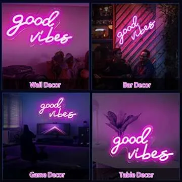 Coconeon Good Vibes Neon Sign with Dimmable Switch Powered by USB, Super Bright Pink LED Neon Signs for Wall Decor,Neon Lights for Bedroom(16.1 * 8.3")