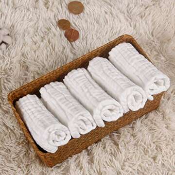 NKKFREY Baby Muslin Washcloths- Natural Muslin Cotton Baby Wipes - Soft Newborn Baby Face Towel for Sensitive Skin- Baby Registry as Shower, 5 Pack 12x12 inch (White)