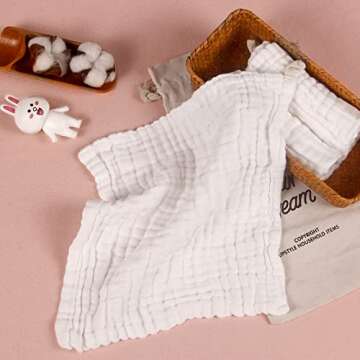 NKKFREY Baby Muslin Washcloths- Natural Muslin Cotton Baby Wipes - Soft Newborn Baby Face Towel for Sensitive Skin- Baby Registry as Shower, 5 Pack 12x12 inch (White)