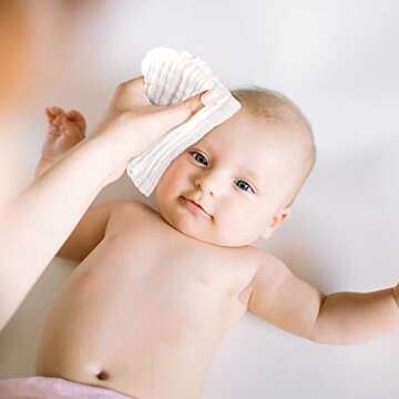 NKKFREY Baby Muslin Washcloths- Natural Muslin Cotton Baby Wipes - Soft Newborn Baby Face Towel for Sensitive Skin- Baby Registry as Shower, 5 Pack 12x12 inch (White)