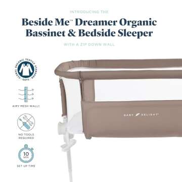 Baby Delight Beside Me Dreamer Bassinet - Organic Cotton & 6-Height Adjustment