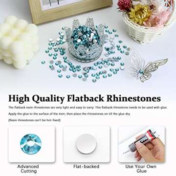 Briskbloom 3000PCS SS16 4mm Resin Flatback Rhinestone, Aquamarine Flatback Rhinestones for Nails, Tu...