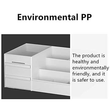 XIOU Makeup Desk Organizer with Drawers - Countertop Organizer for Cosmetics, Vanity Holder for Lipstick, Brushes, Lotions, Eyeshadow, Nail Polish and Jewelry (Pink)