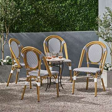 Christopher Knight Home Gwendolyn Outdoor French Bistro Chairs (Set of 4), Gray + White + Bamboo Pri...