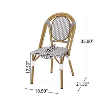 Christopher Knight Home Gwendolyn Outdoor French Bistro Chairs (Set of 4), Gray + White + Bamboo Print Finish