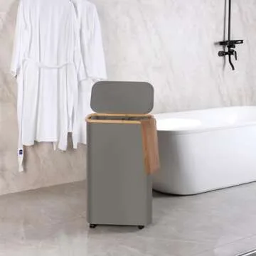 efluky Slim Laundry Basket with Wheels, Narrow Rolling Laundry Hamper with Lid and Removable Bag, Tall Aesthetic Dirty Clothes Hamper on Wheels for Laundry Room, Bedroom, Dorm and Bathroom, 75L Grey