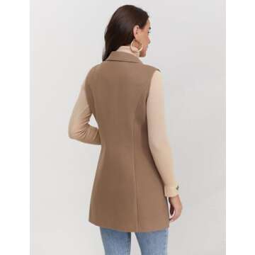 IDEALSANXUN Long Vest for Women Sleeveless Blazer Jackets Trench Coat 2024 Wool Coat Jackets Fall Fashion Outfits Winter Clothes Outerwear, Pure Dark Khaki, M