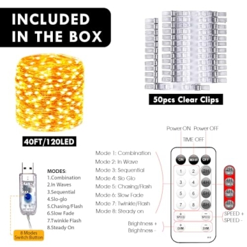 BRYUBR USB Photo Clip String Lights with Remote