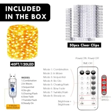 BRYUBR USB Photo Clip String Lights with Remote