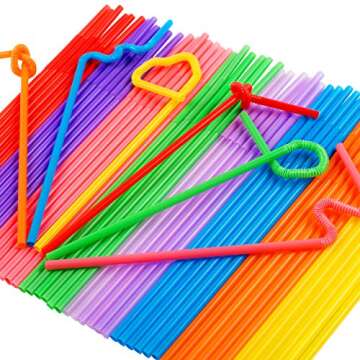 300 Pcs Colorful Flexible Plastic Straws, BPA-Free Disposable Bendy Straws, 10.2" Long and 0.23'' Di...