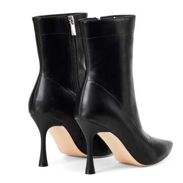 Elisabet Tang Ladies Dress Ankle boots 3.5IN Pointed toe - Mid Heel Stiletto Work Booties for Women Trendy Short Boots black patent matte size 7