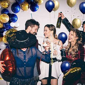 OuMuaMua 127Pcs Navy Blue Gold Balloon Arch Garland Kit, Navy White Gold Confetti Balloons with Ball...