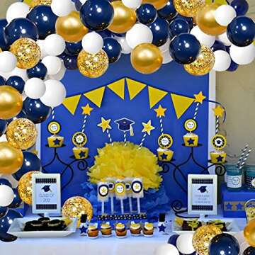 OuMuaMua 127Pcs Navy Blue Gold Balloon Arch Garland Kit, Navy White Gold Confetti Balloons with Balloon Accessories for Graduation Party Baby Shower Wedding Birthday Class of 2024 Prom Decorations