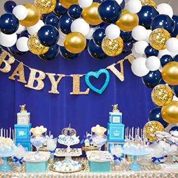 OuMuaMua 127Pcs Navy Blue Gold Balloon Arch Garland Kit, Navy White Gold Confetti Balloons with Balloon Accessories for Graduation Party Baby Shower Wedding Birthday Class of 2024 Prom Decorations