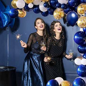 OuMuaMua 127Pcs Navy Blue Gold Balloon Arch Garland Kit, Navy White Gold Confetti Balloons with Balloon Accessories for Graduation Party Baby Shower Wedding Birthday Class of 2024 Prom Decorations