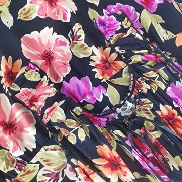 OSTOO Women's 2024 Summer Boho Floral Print Tiered Casual Flowy Long Maxi Dress(Black,M)