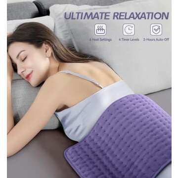 Heating Pad for Pain Relief | Electric Heat Pad for Back, Neck, Shoulder & Cramps | 6 Heat Settings, Auto Shut-Off, Moist & Dry Heat Options | Machine Washable, 12” x 24” | Ideal Gift for Men & Women
