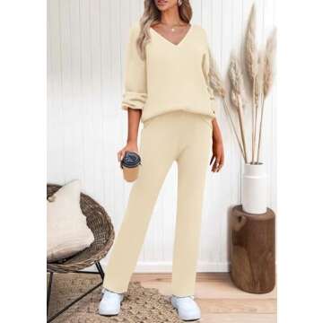 KIRUNDO Womens 2 Piece Sweater Sets 2025 Fall Winter Long Sleeve Knit Pullover and Wide Leg Pants Lounge Set Sweatsuit