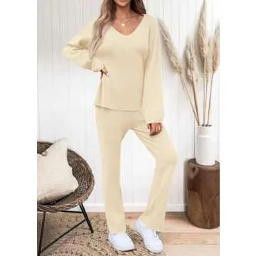 KIRUNDO Womens 2 Piece Sweater Sets 2025 Fall Winter Long Sleeve Knit Pullover and Wide Leg Pants Lounge Set Sweatsuit