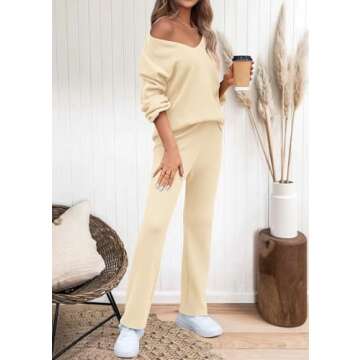 KIRUNDO Womens 2 Piece Sweater Sets 2025 Fall Winter Long Sleeve Knit Pullover and Wide Leg Pants Lounge Set Sweatsuit