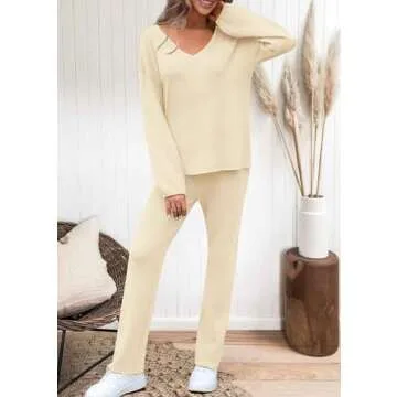 KIRUNDO Womens 2 Piece Sweater Sets 2025 Fall Winter Long Sleeve Knit Pullover and Wide Leg Pants Lounge Set Sweatsuit