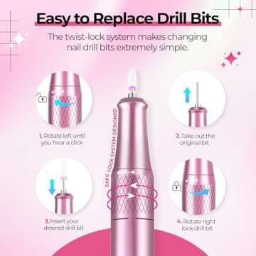 JOSGLOI Electric Nail Drill Professional: 40000RPM Electric Nail File Kit E File Nail Drill Machine with LCD Display for Acrylic Gel Nail, Manicure Pedicure Polishing Nail Grinder for Salon Home Use