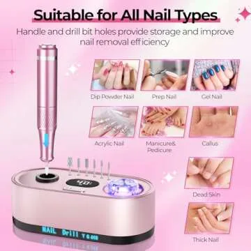 JOSGLOI Electric Nail Drill Professional: 40000RPM Electric Nail File Kit E File Nail Drill Machine with LCD Display for Acrylic Gel Nail, Manicure Pedicure Polishing Nail Grinder for Salon Home Use