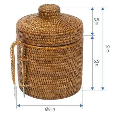 La Jolla Rattan Ice Bucket with Tongs - Perfect for Entertaining