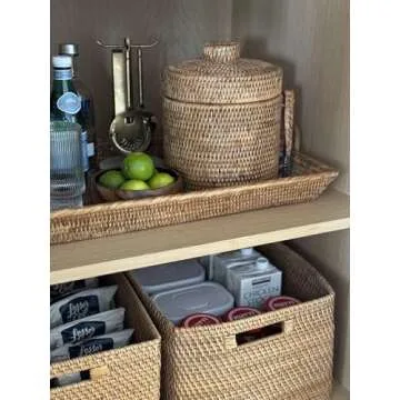 La Jolla Rattan Ice Bucket with Tongs - Perfect for Entertaining