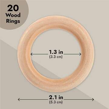 Juvale Unfinished Natural Wood Rings for Crafts, Macrame Projects, Jewelry Making, DIY Pendant Connectors (2.1 Inches) 20 Pack
