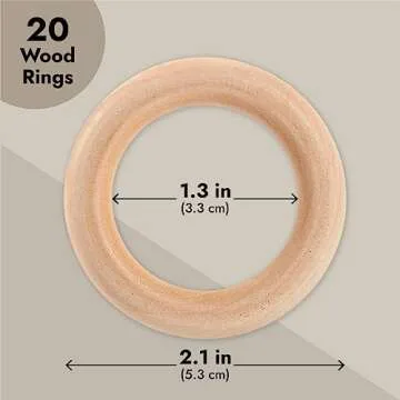 Juvale Unfinished Natural Wood Rings for Crafts, Macrame Projects, Jewelry Making, DIY Pendant Connectors (2.1 Inches) 20 Pack