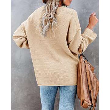 Saodimallsu Women's Oversized Sweaters Batwing Long Sleeve Loose V Neck Button Henley Tops Pullover Knit Jumper