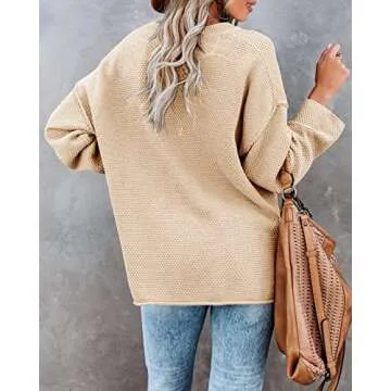 Saodimallsu Women's Oversized Sweaters Batwing Long Sleeve Loose V Neck Button Henley Tops Pullover Knit Jumper