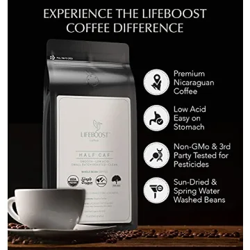 Lifeboost Half Caff Whole Bean Coffee Low Acid Organic