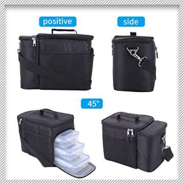 Top&Top Insulated Lunch Box Set and Cooler Bag for Men, Women (Tote Lunch Bag Includes 3 Reusable Meal Prep Containers + 2 Ice Pack + Detachable Shoulder Strap) Lunch Box for School, Office, Camping