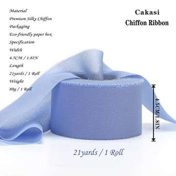 Cakasi Handmade Fringe Chiffon Ribbon Blue Jade 21Yd Chiffon Silk Ribbon 1-3/4" x 1 Rolls for Weddin...