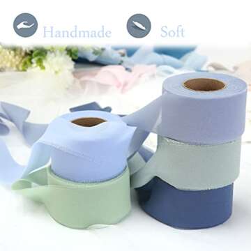 Cakasi Handmade Fringe Chiffon Ribbon Blue Jade 21Yd Chiffon Silk Ribbon 1-3/4" x 1 Rolls for Wedding Invitations Bridal Bouquets Backdrop Decorations Invitations Gift Wrapping DIY Crafts